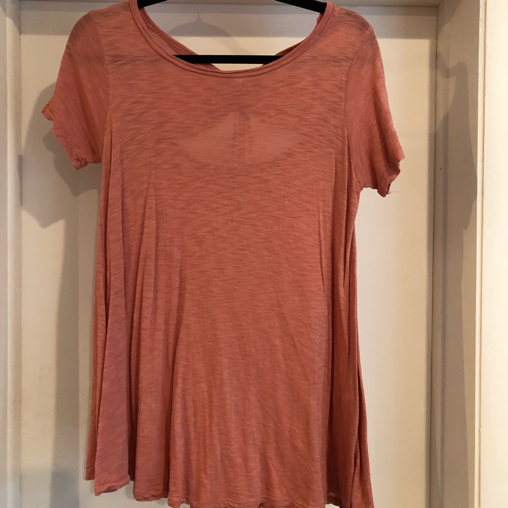 Dark salmon pink top from Anthropologie